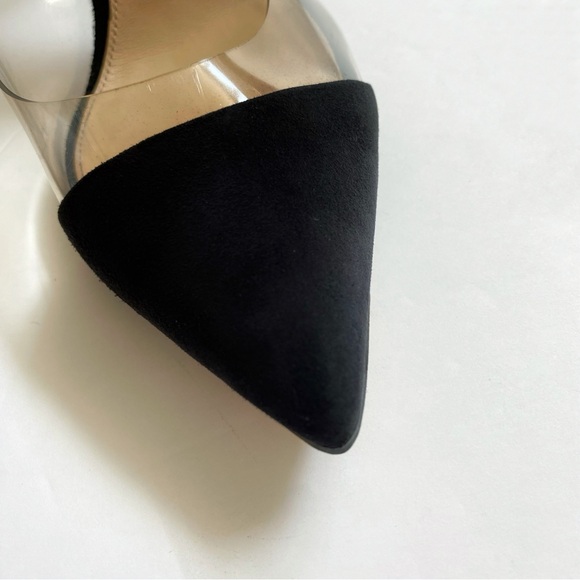 GIANVITO ROSSI CLEAR PLASTIC BLACK SUEDE SLINGBACK ANKLE STRAP POINTY TOE HEELS - Picture 6 of 13